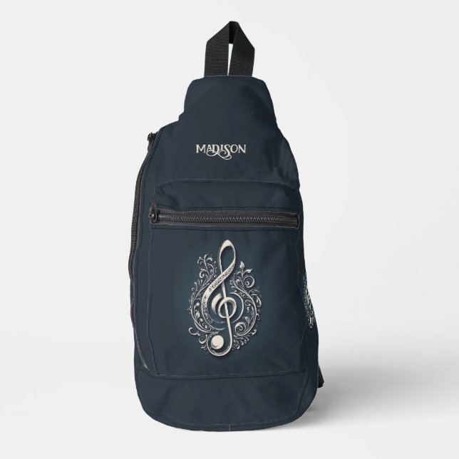 Custom Name Musical Clef Note Sling Bag (Front)