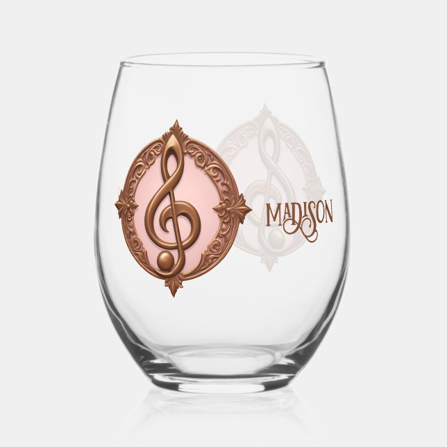 Custom Name Musical Clef Note Stemless Wine Glass (Front)