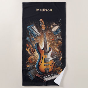 Custom Name Musical Instruments Beach Towel
