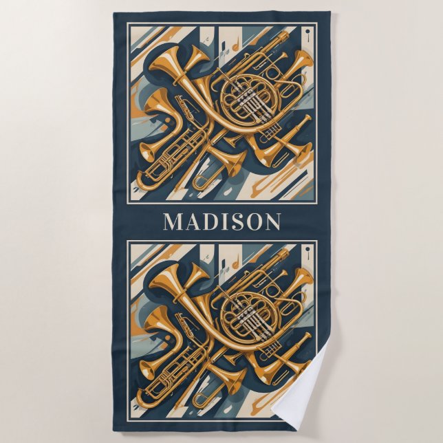 Custom Name Musical Instruments Beach Towel (Front)