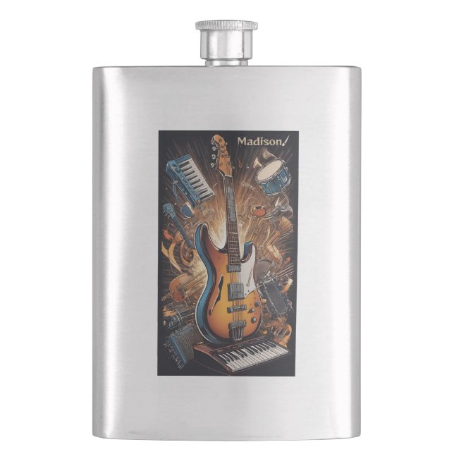 Custom Name Musical Instruments Hip Flask (Front)