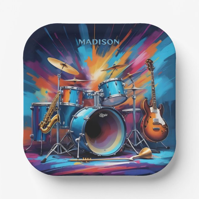 Custom Name Musical Instruments Paper Plate (Front)