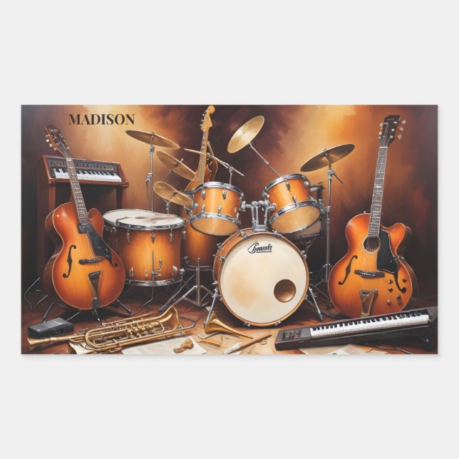 Custom Name Musical Instruments Rectangular Sticker (Front)