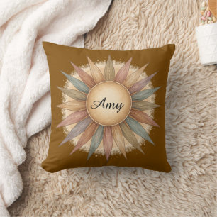 Custom Name Muted Sun Rays Cushion