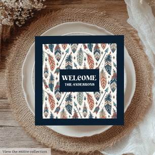 Custom Name Napkins Ethnic Chic Feathers Design