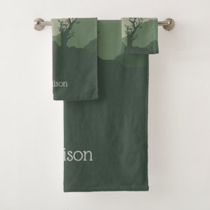 Custom Name Nature Illustration Bath Towel Set