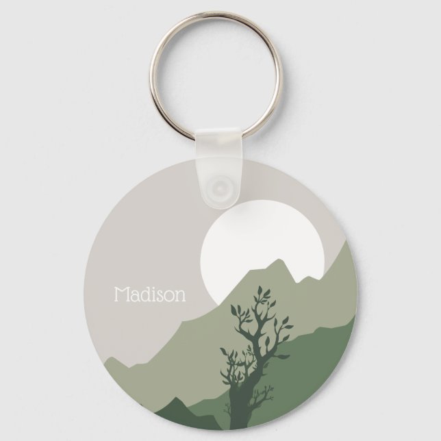 Custom Name Nature Illustration Key Ring (Front)