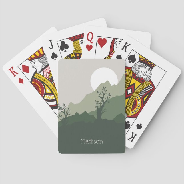 Custom Name Nature Illustration Playing Cards (Back)