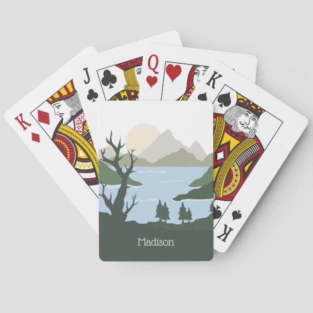 Custom Name Nature Illustration Playing Cards (Back)
