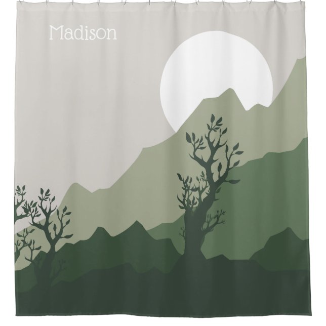 Custom Name Nature Illustration Shower Curtain (Front)