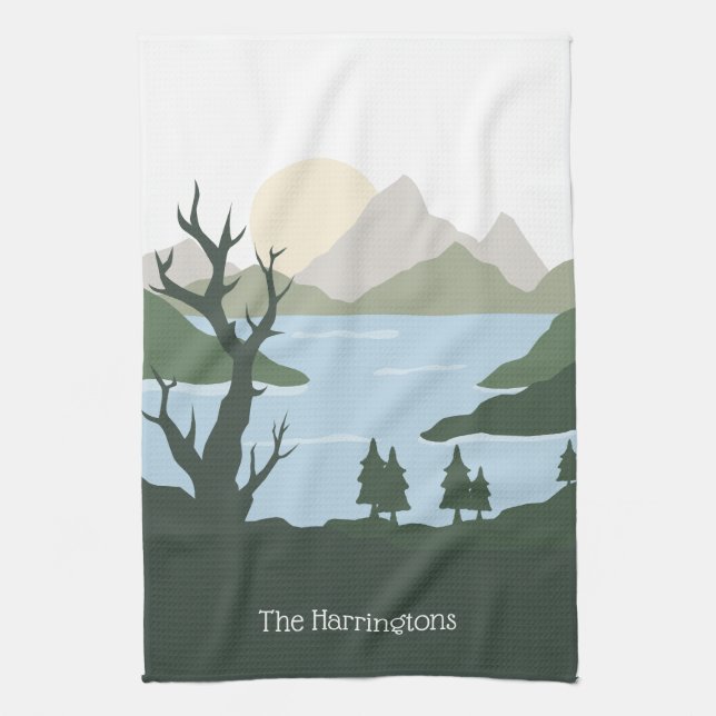 Custom Name Nature Illustration Tea Towel (Vertical)
