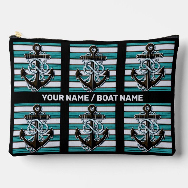 Custom Name Nautical Anchor Accessory Pouch (Front)