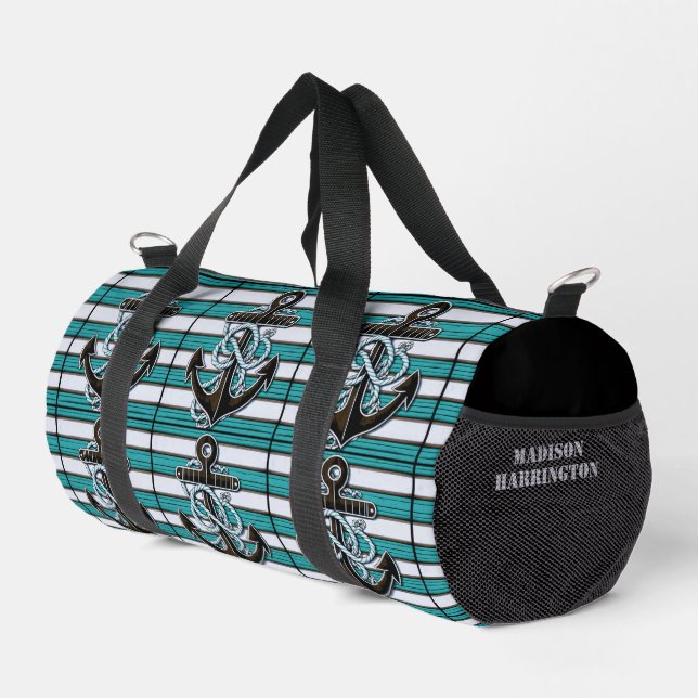 Custom Name Nautical Anchor Duffle Bag (Right Corner)