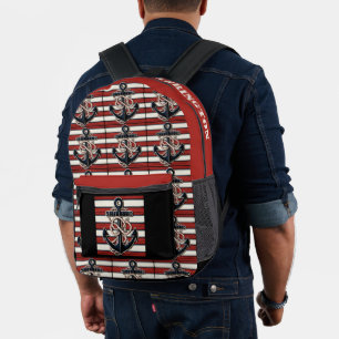 Custom Name Nautical Anchor Printed Backpack