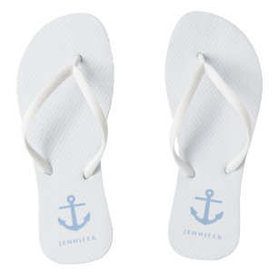 Custom Name Nautical Blue Anchor Flip Flops