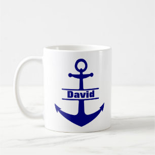 Custom Name Nautical Blue Anchor Mug