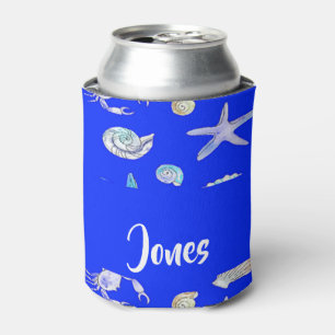 Custom name nautical print on blue can cooler