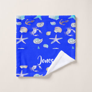 Custom name nautical print on blue wash cloth