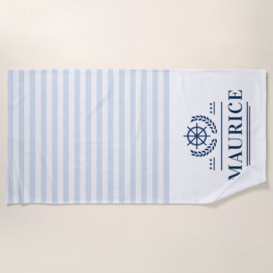 custom name nautical sea blue stripes beach towel