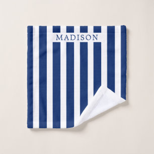 Custom Name Navy and White Striped Formal Stylish Wash Cloth
