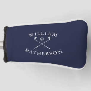 Custom Name Navy Blue And White Golf Clubs Head Cover