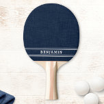 Custom Name Navy Blue and White Stripes Modern Ping Pong Paddle<br><div class="desc">Create a simple modern navy blue ping pong paddle with white stripes,  that is personalised with a player's name. The template makes it easy to customise the paddle.</div>