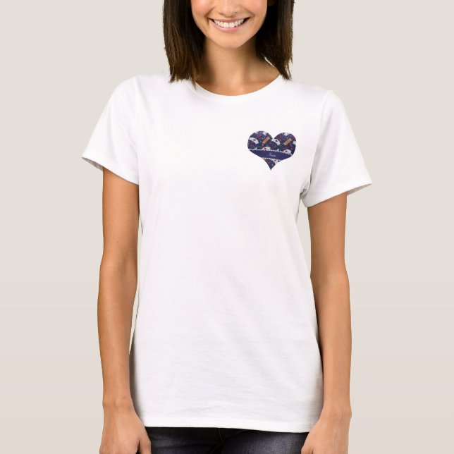 Custom name navy blue glitter nurse hats heart T-Shirt (Front)