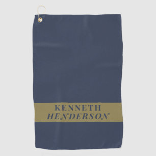 Custom Name Navy Blue Gold Minimalist Men Stylish Golf Towel