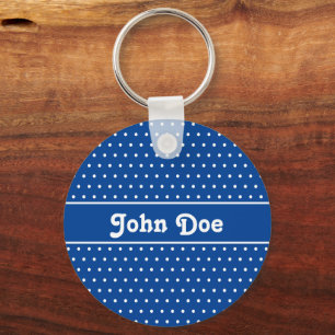Custom Name Navy Blue Polka Dot Key Ring