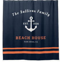 Custom Name Navy Orange Anchor Beach House