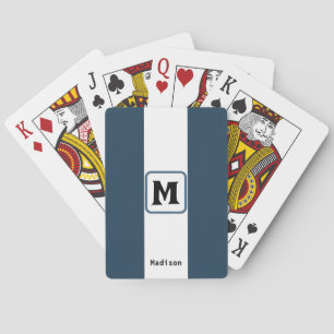 Custom Name Navy Striped Playing Cards