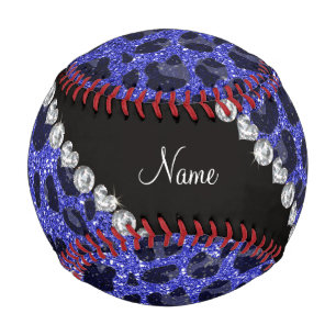 Custom name neon blue glitter leopard print baseball
