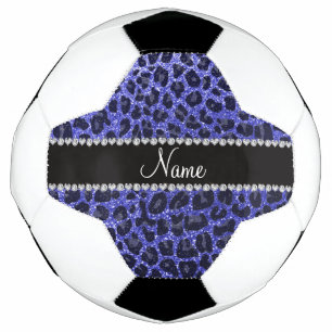 Custom name neon blue glitter leopard print football