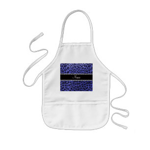 Custom name neon blue glitter leopard print kids apron