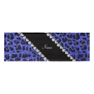 Custom name neon blue glitter leopard print tag