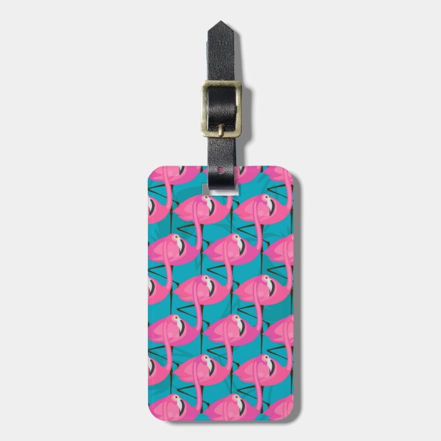 Custom Name Neon Flamingos Luggage Tag (Front Vertical)