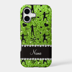 Custom name neon green glitter archery