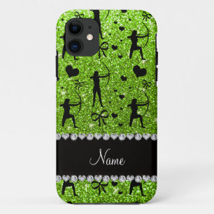 Custom name neon green glitter archery iPhone 11 case