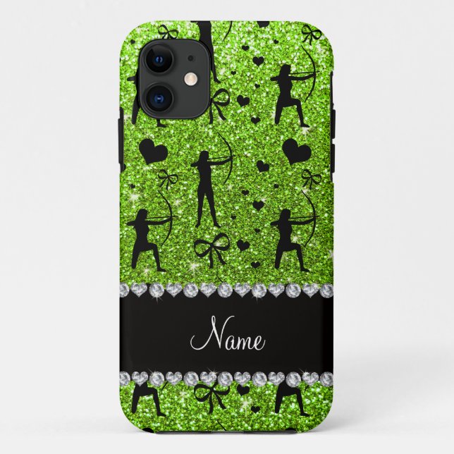Custom name neon green glitter archery Case-Mate iPhone case (Back)