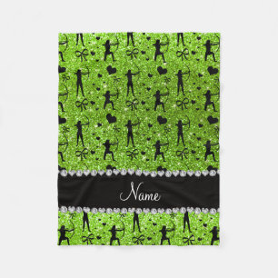 Custom name neon green glitter archery fleece blanket