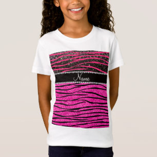 Custom name neon hot pink and black zebra stripes T-Shirt