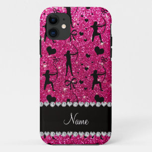 Custom name neon hot pink glitter archery iPhone 11 case