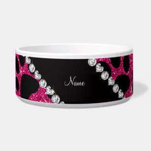 Custom name neon hot pink glitter black dog paws