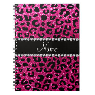 Custom name neon hot pink glitter cheetah print notebook