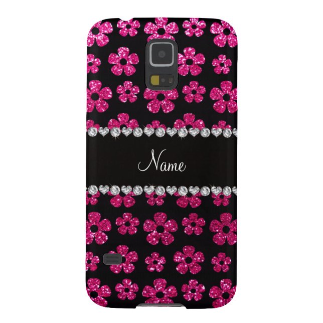Custom name neon hot pink glitter flowers Case-Mate samsung galaxy case (Back)