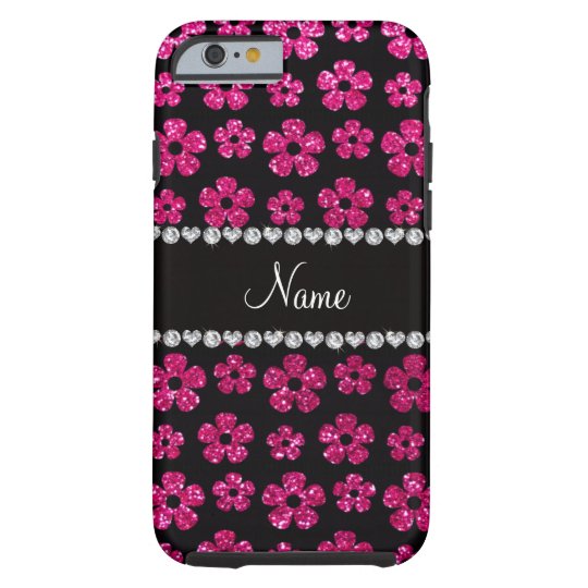 Custom name neon hot pink glitter flowers tough iPhone 6 case