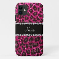 Custom name neon hot pink glitter leopard print