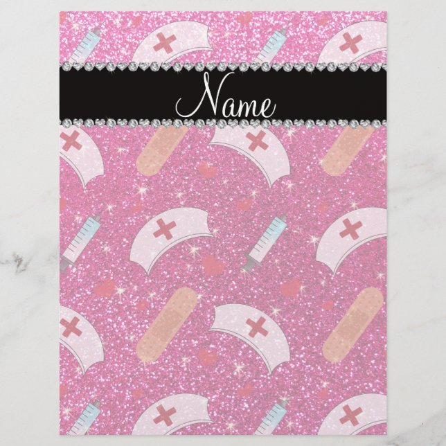 Custom name neon hot pink glitter nurse hats heart flyer (Front)