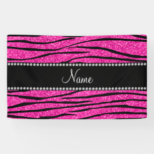 Custom name neon hot pink glitter zebra stripes banner