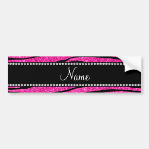 Custom name neon hot pink glitter zebra stripes bumper sticker